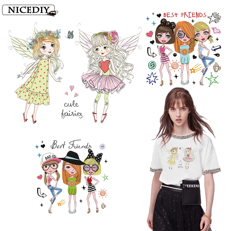 

Nicediy Girl Vinyl Patch Deal With It Clothes Heat Transfer Printing T-shirt Kids Iron On Patches For Clothing Friends Stickers