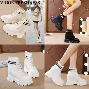 

VIGOR FRESHNESS Ankle Boots Woman Heels 9CM Shoes Motocycle Boots Sock Women Boots Autumn Platform Sneakers Spring Shoes WY610