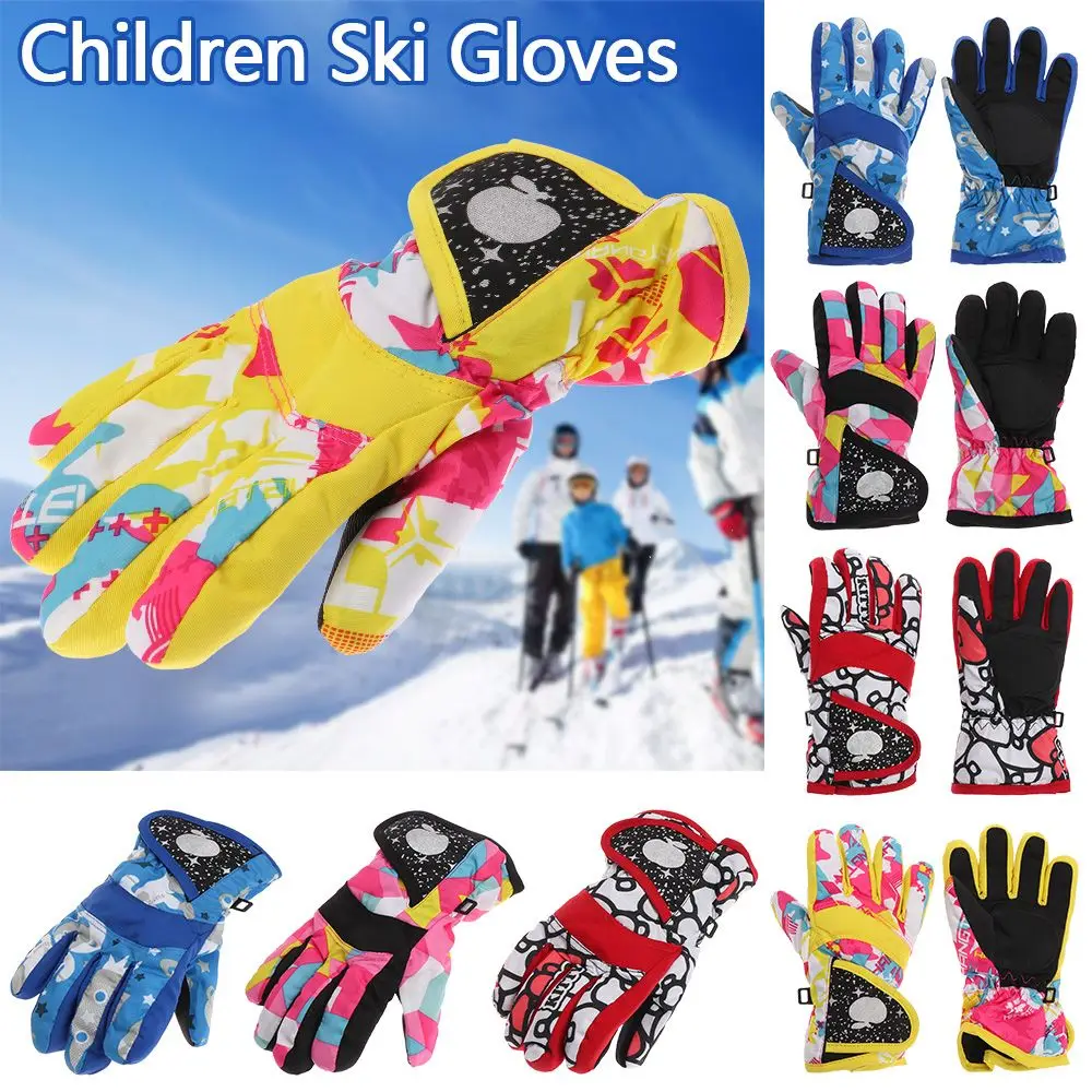 New Children Kids Winter Warm Solid Color Gloves Boy Girls Ski Long-sleeved Mitten Windproof Waterproof Thicken Warm Gloves Baby Accessories cute	