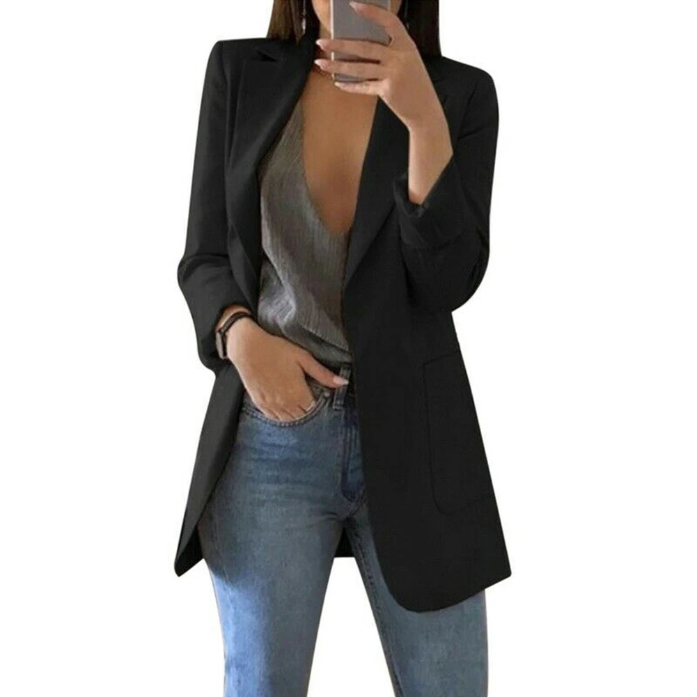 Женский Повседневный тонкий пиджак в деловом стиле, костюм Женская куртка, верхняя одежда для офиса FDC99 - Цвет: Черный