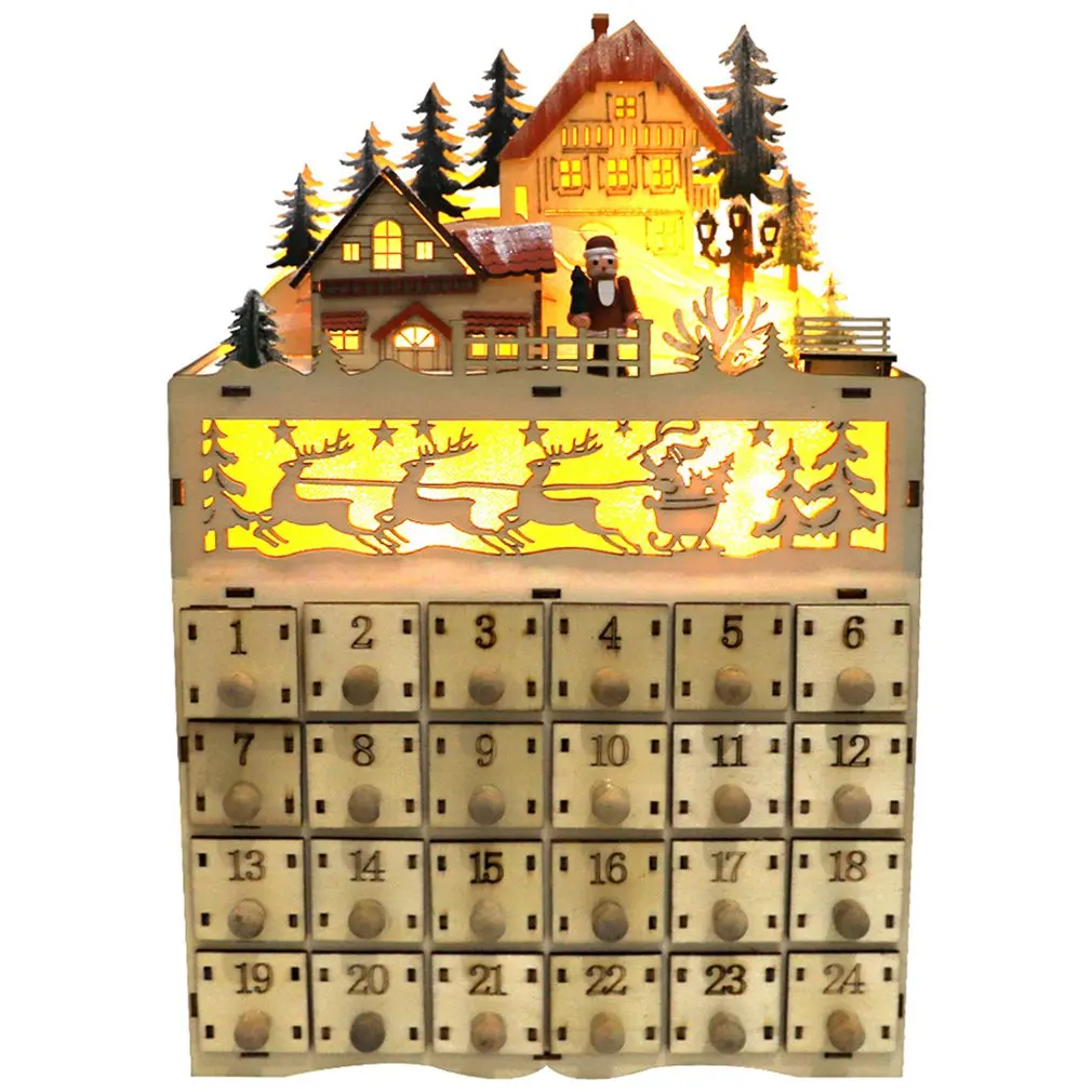 Countdown Calendar Decoration Christmas Wooden Advent 24 Drawers With LED Light | Дом и сад