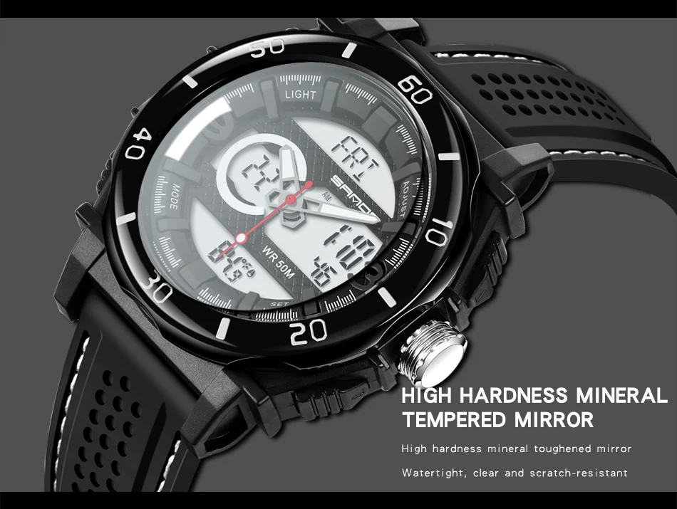 SANDA двойной дисплей мужские часы водонепроницаемые кварцевые наручные часы светящиеся студенческие электронные часы reloj hombre