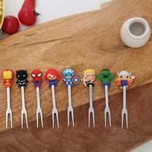 8 PCS Mini Hero Stainless Steel Cartoon Kids Fruit Forks Christmas Children Cute Dessert Party Fork Sets Lunch Decoration