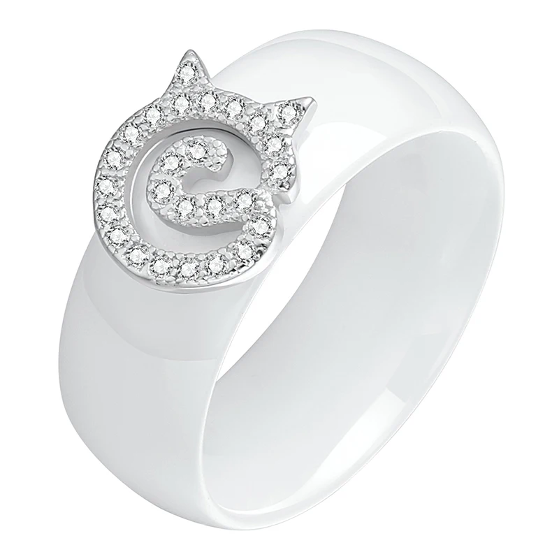 Женское керамическое кольцо со стразами из серебра 925 пробы|Кольца| |