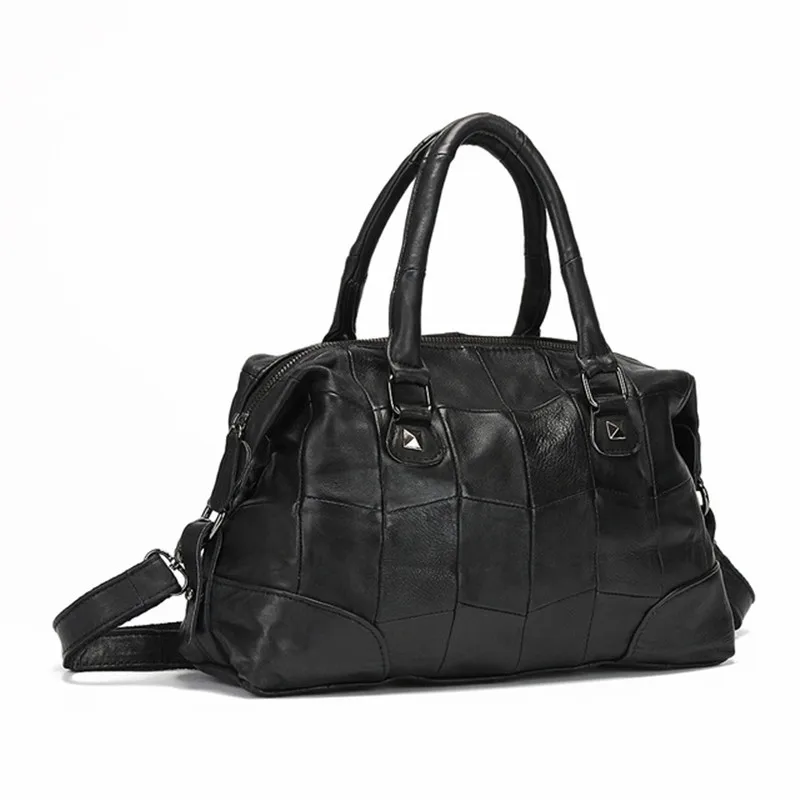 Pyaterochka Black Classic Patchwork Women Leather Handbags High Quality Sheepskin Shoulder Crossbody Bags Ladies Casual Handbag