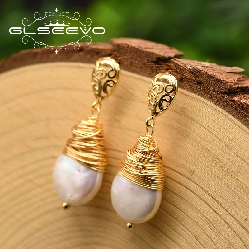 Cena GLSEEVO 100% naturalna świeża woda biała perła spadek kolczyki dla kobiet dziewczyna miłośników grzywny ślub przyjęcie zaręczynowe biżuteria GE0891