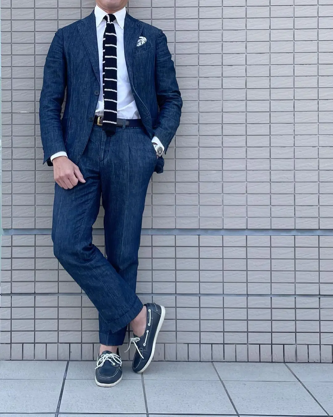 2 Pieces Men Suits Fashion Denim Fabric Single Breasted Casual Style Suits Handsome Party Coat+Pant