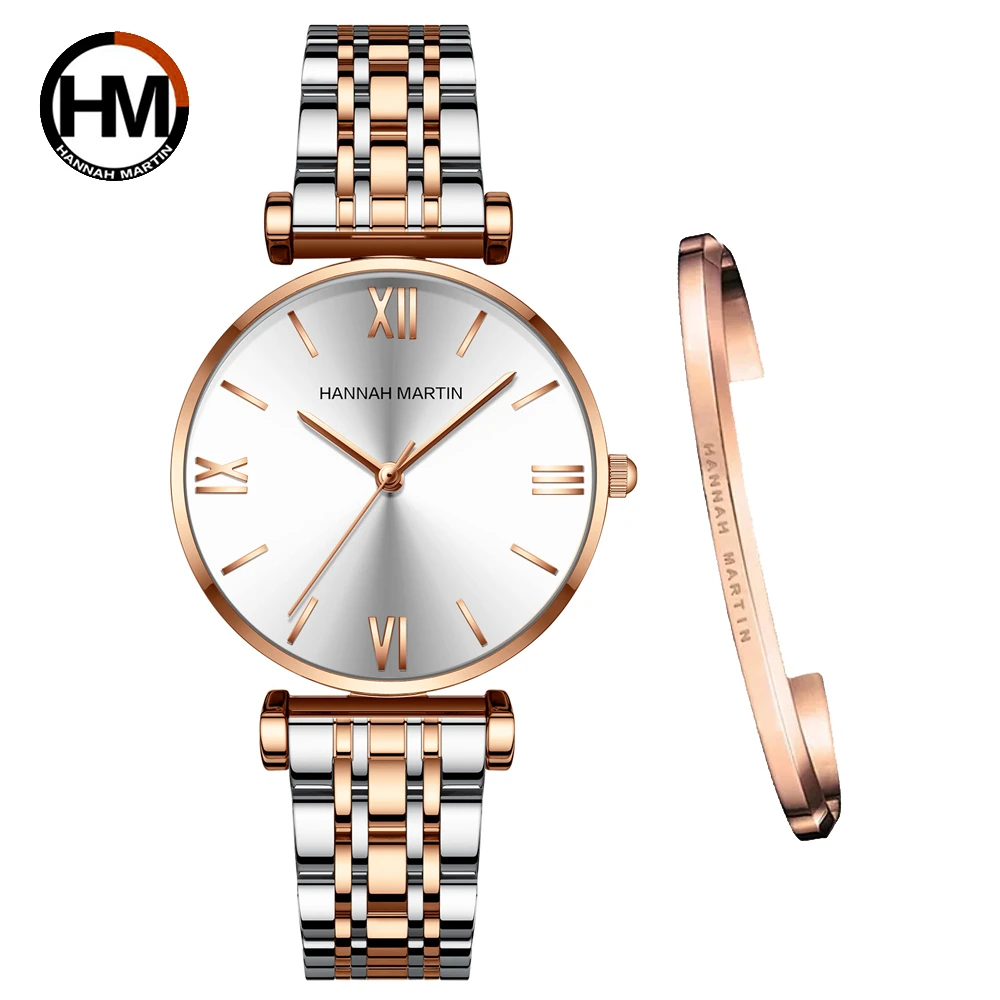 Simple Fashion Stainless Steel Women Watch Rose Gold Elegent Japan Movement Quartz Wristwatch Simple Round Dial Bracelet Watch