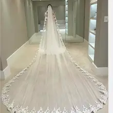 5 метров свадебная фата с кружевной аппликацией по краю, Длинная фата для собора, однослойная фатиновая Фата на заказ, свадебная фата с гребнем