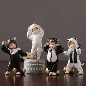 

[HHT] Nordic modern cartoon children boy desktop home decor decoration resin sculpture living room wine cabinet wedding gift