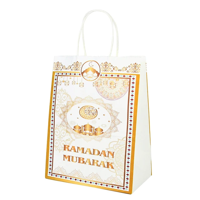 6pcs Eid Mubarak Kraft Paper Gift Bags Muslim Islamic Festival Party Cookie Candy Packaging Box Ramadan Kareem Favors Supplies style3