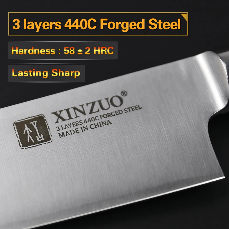 XINZUO 7 ''дюймовый нож Santoku немецкий 3 слоя 440C плакированный стальной нож из нержавеющей стали японский стиль шеф-повара с деревянной ручкой Pakka