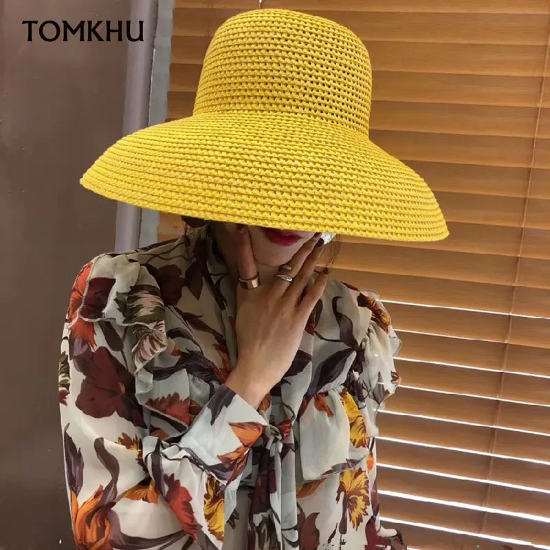 

NEW Women Classical Wide Brim Cloche Summer Hat Floppy UV Protection Beach Lady Paper Straw Cap Packable Derby Sun Hat Wholesale