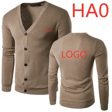 HA0 модный Любой пользовательский логотип мужской кардиган с отложным воротником и пуговицами мужские осенние вязаные свитеры однотонная мужская верхняя одежда Топы свитер