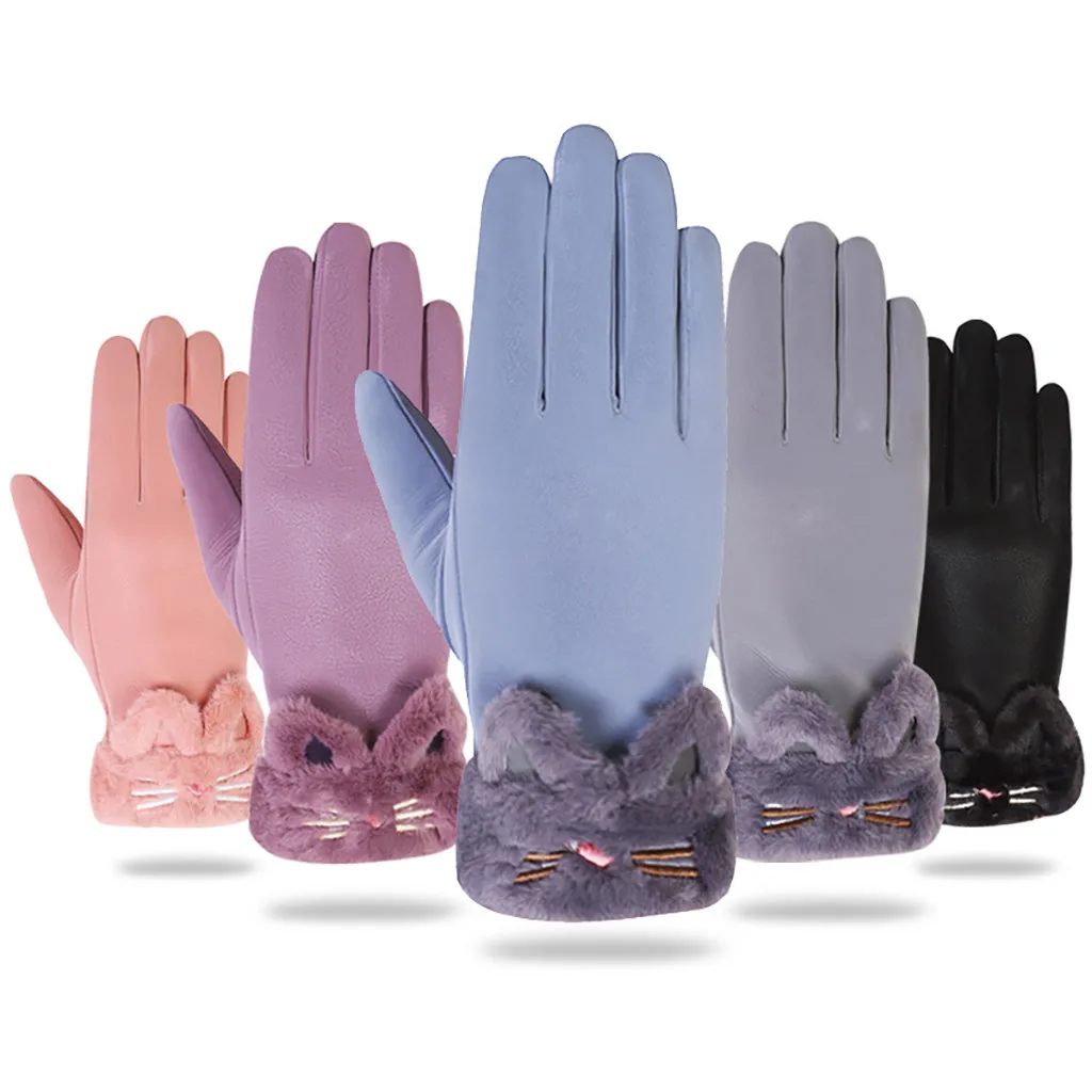 Woman gloves Winter warm wool gloves Touch Screen phone cute pink color Cycling gloves outdoor keep warm skiing mittens