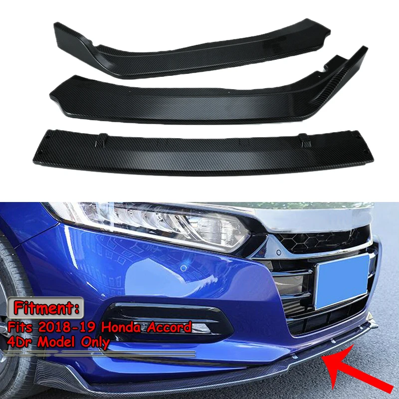 3 Piece Designed Car Front Bumper Lip Spoiler Splitter Body Kits Fits For Honda Accord 4Dr Model Carbon Fibre Look Bumpers Lip