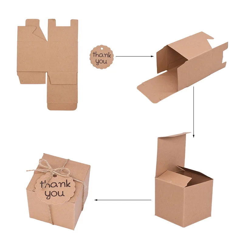 20Pcs Kraft Paper Pillow Candy Boxes Wedding Party Favors Gift Boxes With Thank You Tags Birthday Party Home Supply