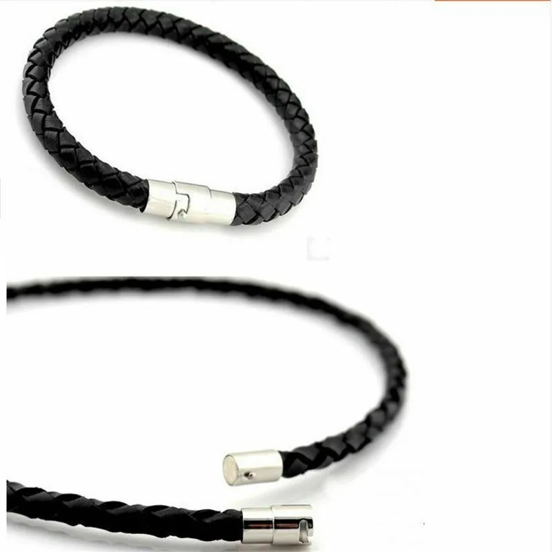 Handmade PU bangle bracelets For Unisex Women Men Classic Braided Leather Steel Magnetic Clasp Bracelet viking
