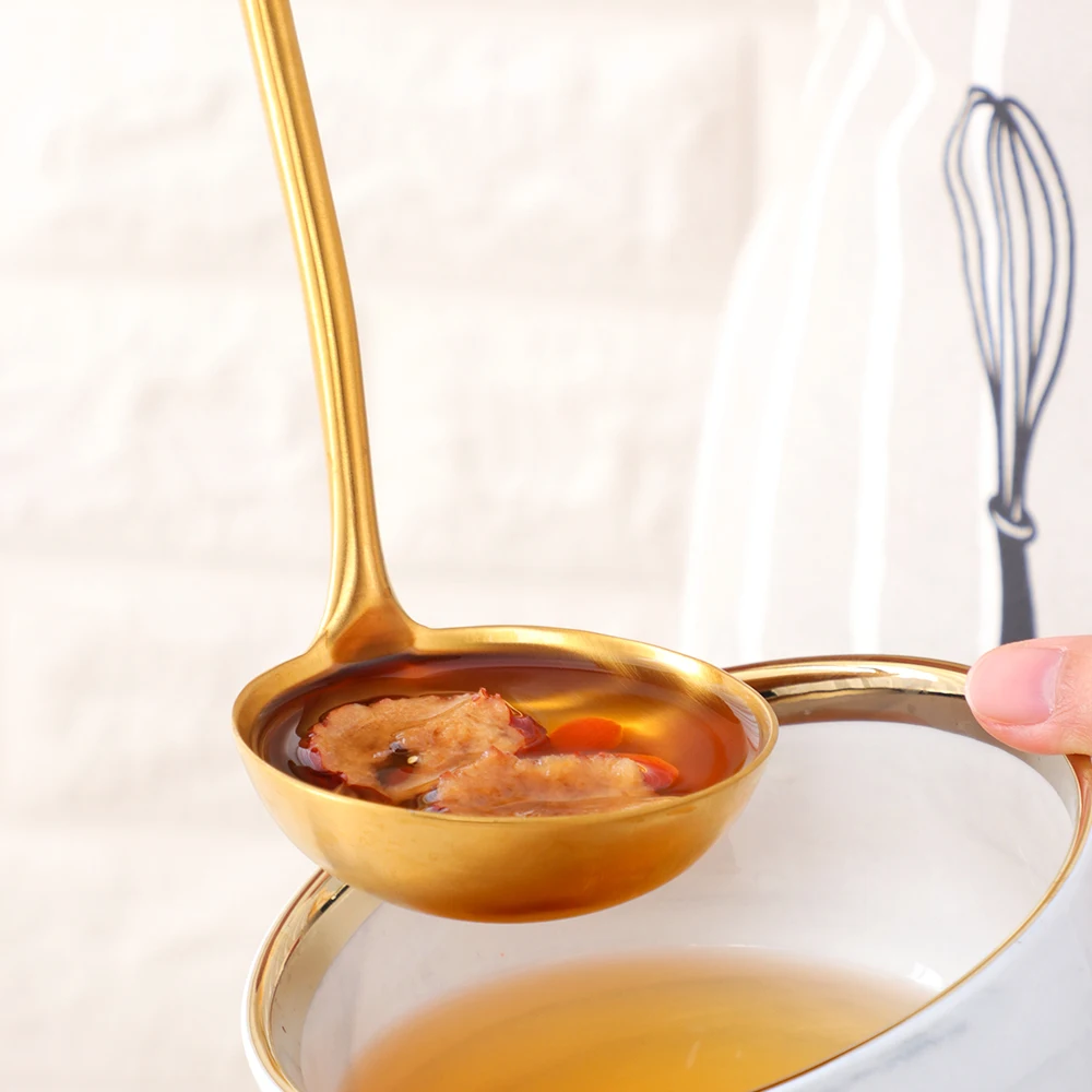 2Pcs/Set Gold Spoon Stainless Steel Soup Ladle Scoup Skimmer Long Handle Cooking Tool set Table Kitchen Accessories for Hot Pot kitchen utensils