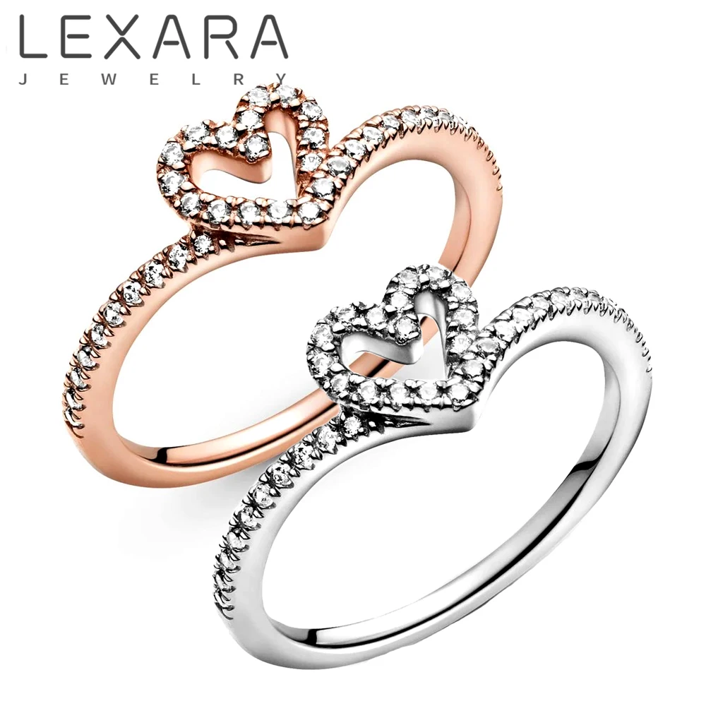 Модное Сверкающее женское кольцо LEXARA в форме сердца с кубическим цирконием