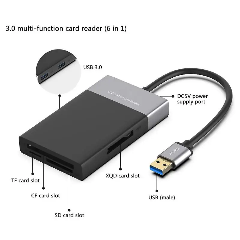 6 в 1 USB 3,0 к XQD/TF высокоскоростной мульти считыватель карт памяти ABS и корпус из алюминиевого сплава ПВХ провод 2 для школы, больницы