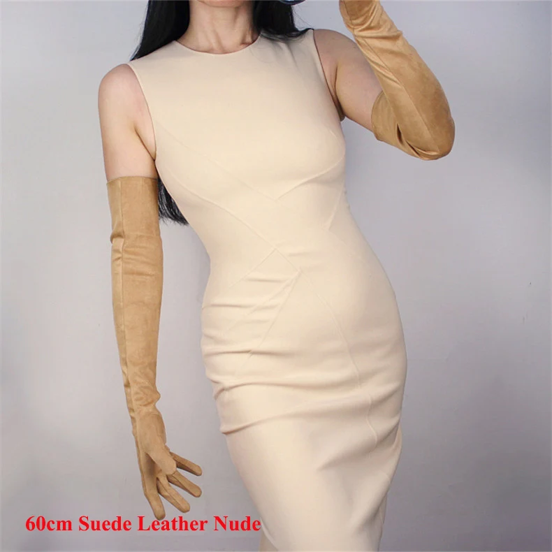 60 см, лакированные кожаные длинные перчатки, очень длинные, выше локтя, искусственная кожа, искусственная кожа, яркая кожа, зеркальный, бежевый, телесный, кремовый, WPU50-60