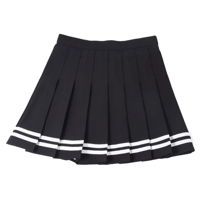 Теннисная юбка для девочек, модная мини плиссированная танцевальная юбка, Студенческая бейсбольная юбка, форменная полосатая теннисная юбка, Спортивная юбка с высокой талией - Цвет: Black