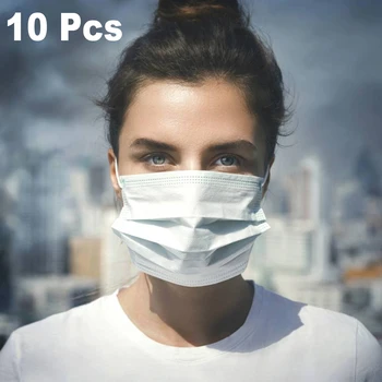 

10Pcs Disposable Face Mask 3-Layers Non-woven Mouth Face Mask Anti-PM2.5 Anti-Bacterial Earloop Disposable Masks