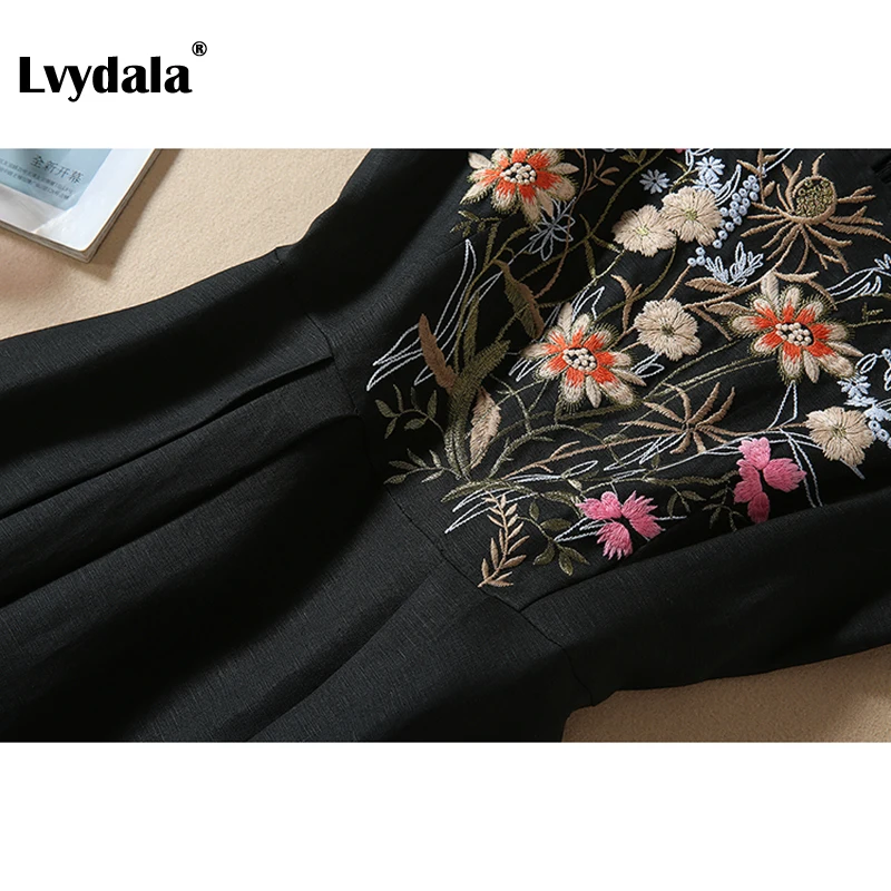 Lvydala женское летнее Новое модное дизайнерское подиумное платье, женское черное платье без рукавов с вышивкой до середины голени, праздничное платье