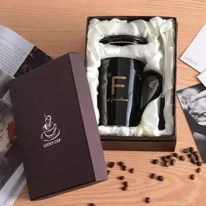 Керамическая чашка, кружка с крышкой, ложка, для мужчин и женщин, студентов, Корейская версия, чашка для молока, чашка для питья, домашняя чайная чашка, кофейная чашка - Цвет: 380ML gift box