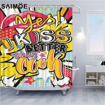 

SAIMOE Abstract Pattern Shower Curtains Fashion Punk Abstract Red Lips Heart Shape Graffiti Decor Waterproof Bathroom Curtain
