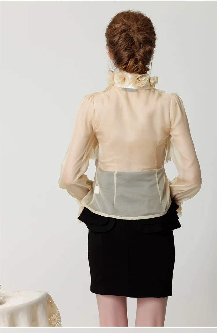 Стиль, женские кружевные блузки в стиле ретро с воротником дворца, с краем листьев лотоса, куртка с длинным рукавом, женская одежда, высокое качество, сексуальные прозрачные