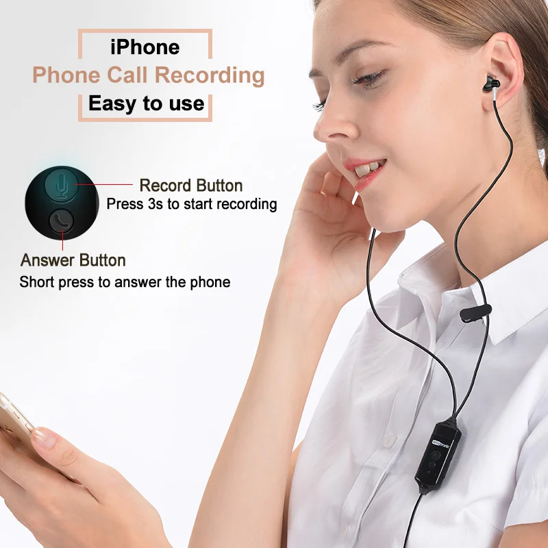 

Mobile Phone Call Recorder Earphone Voice Audio Headset recorder for iPhone Skype Facebook Free APP Voice Call Recording Headset