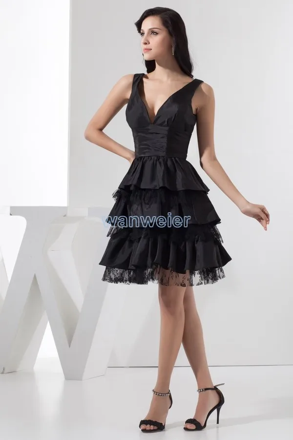 Мода, дизайн, лидер продаж, плиссированное платье vestidos para festa, Индивидуальный размер/цвет, длина до колена, черное платье подружки невесты с v-образным вырезом