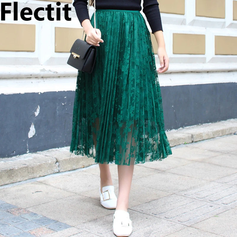 Элегантная Юбка миди из тюля с цветочной вышивкой|saia feminina|pleated tulle skirttulle skirt |