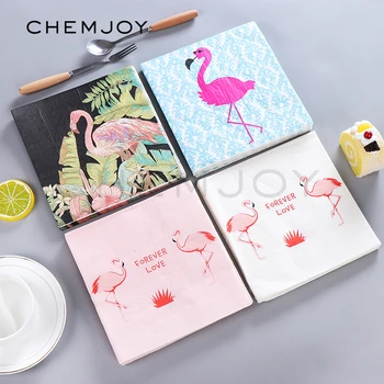 

20 Sheets Flamingo Paper Napkins Disposable Party Tableware Summer Pool Party Supplies Decorative Napkins for Decoupage 33x33cm