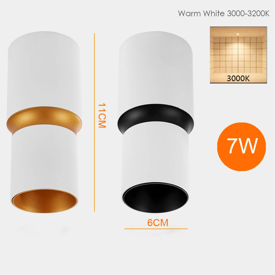 Warm White 7W Уникальный светодиодный светильник, поверхностный монтаж, лампа для гостиной, спальни, художественная галерея, проходной Топ, COB светильник - Испускаемый цвет: Warm White 7W