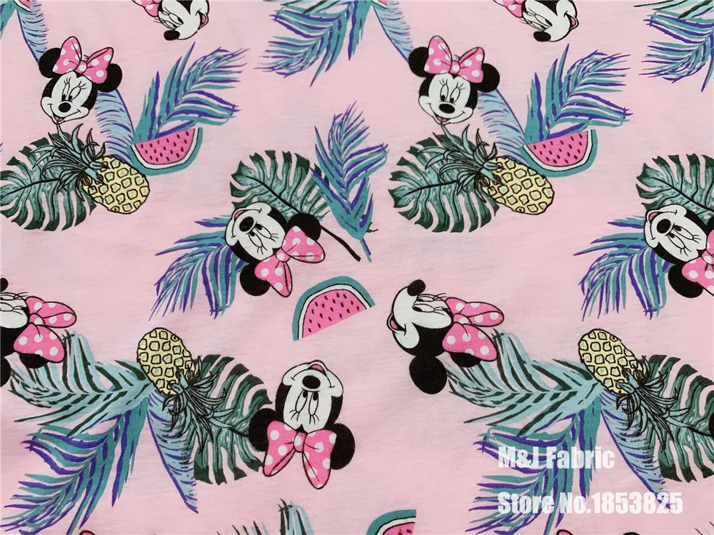 

50X190m Pineapple Minnie kniteed cotton fabrics Cartoon print Patchwork DIY clothing material Sewing T-shirt Girl skirt scarf