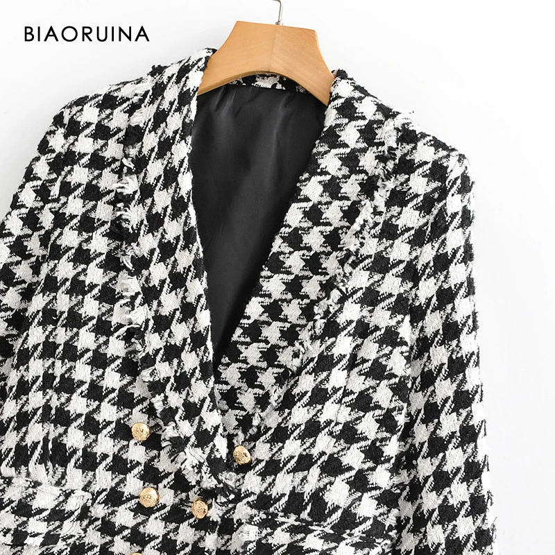 BIAORUINA, женский двубортный блейзер из смесового хлопка с v-образным вырезом, винтажное пальто, верхняя одежда
