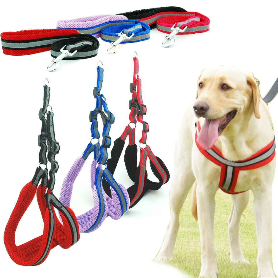 

Dog Harness Vest Leash Reflcetive Breathable Mesh Pet Produts Adjustbale Night Walkding Leash Dog Collar for Medium Large Dogs