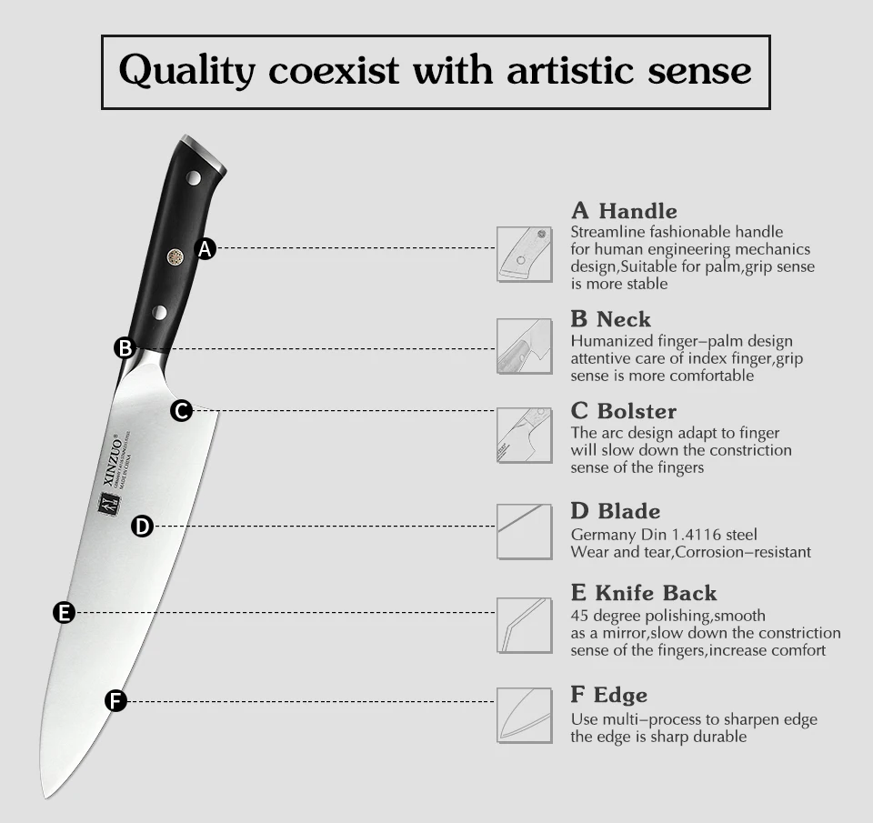 XINZUO 8,5 ''в поварской нож Высокоуглеродистый немецкий 1,4116 стали кухонные ножи из нержавеющей стали профессиональный нож для мяса с черной ручкой