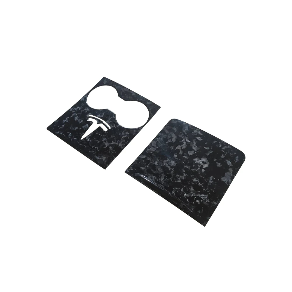 

High Fitment Forge Carbon Fiber 2Pcs Center Cup Holder Console Panel Cover Frame Trim For Tesla Model Y 2020