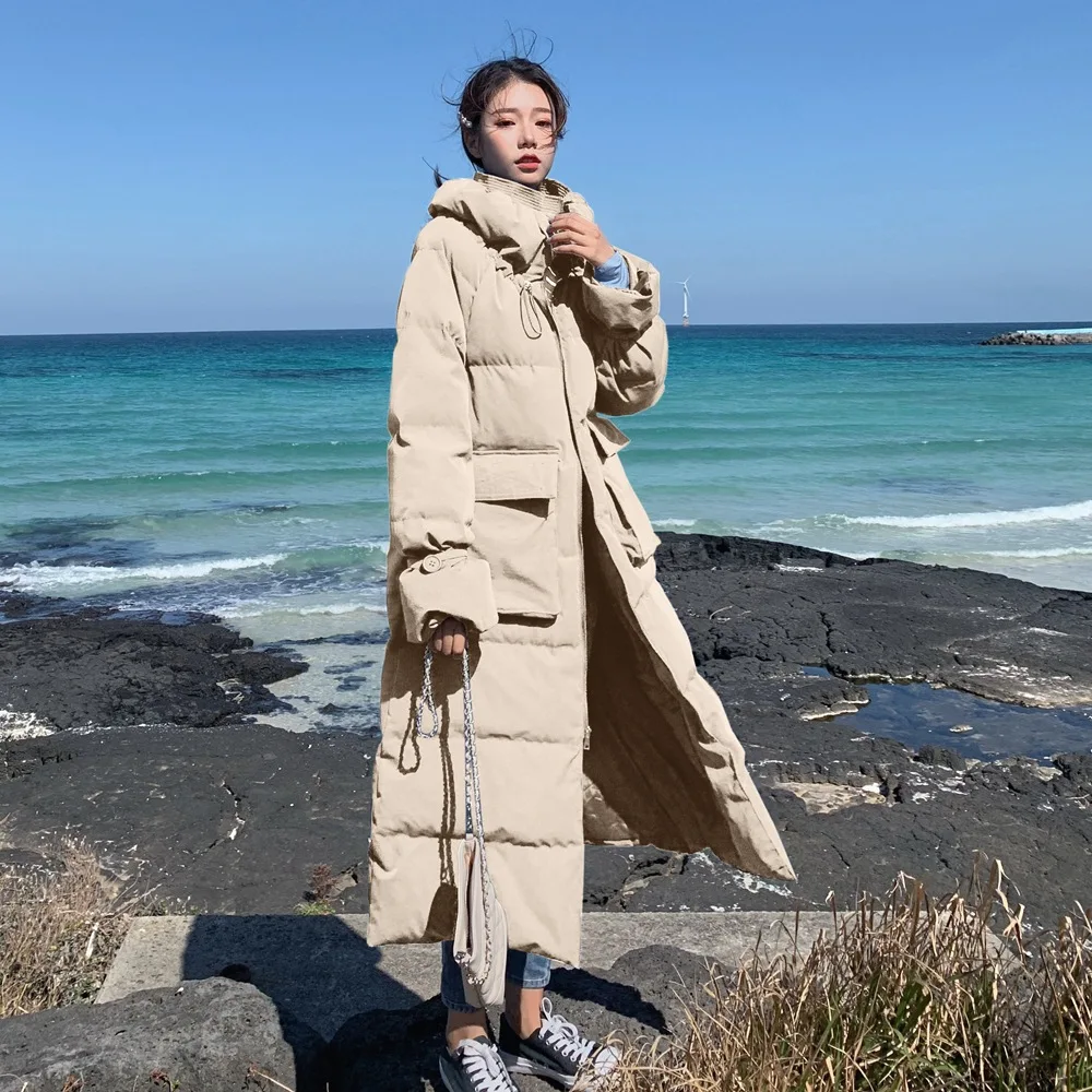 

Cotton Coat 2018 Winter New Style Korean-style WOMEN'S Wear Retro CHIC Wind over-the-Knee Long hua bao ling Cotton-padded Jacket