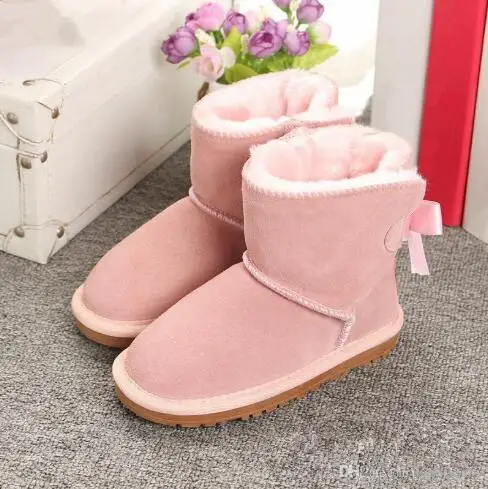 5062 Pink Новинка; теплые зимние сапоги для девочек; зимняя детская обувь; ботинки для девочек с бантом; кожаная обувь для детей; зимняя обувь - Цвет: 5062 Pink