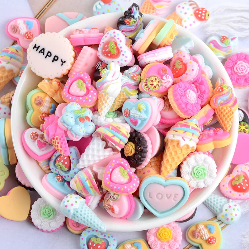 30pcs Ice Cream/Candy/Dessert Flatback Resin Miniatures Toys DIY Crafts Phone Shell Patch Arts Kids Hair Accessories Materials jewelry making supplies sewing fabric paste craft supplies