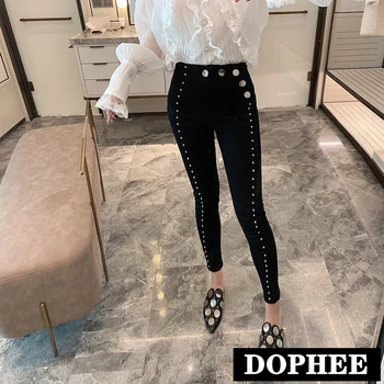 

Black Jeans New Spring and Autumn Women High Waist Stretch Tight-fit Denim Pants Female Slim Rivet Skinny Trousers Boots Pants