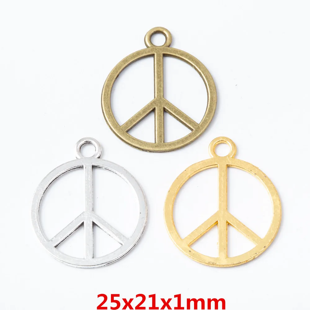 100pcs 25 21mm Vintage Silver Color Bronze Gold Peace Sign Symbol Charms Pendant For Bracelet Earring Necklace Diy Jewelry Charms Aliexpress