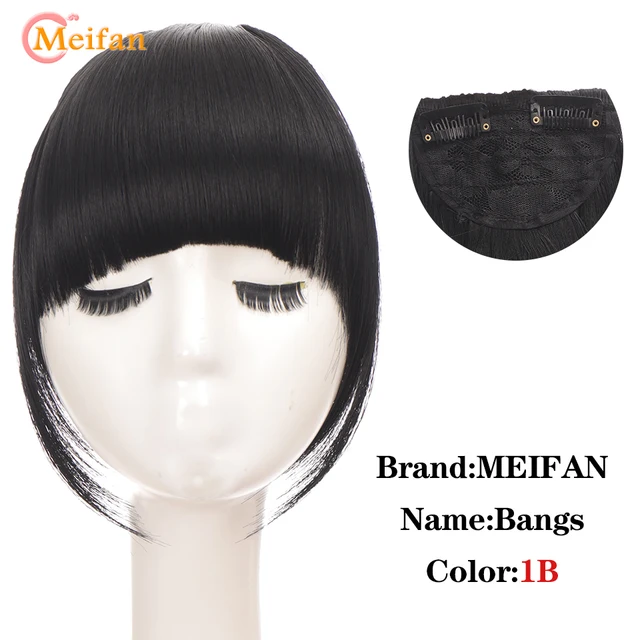MEIFAN Clip in Hair Bangs Extension Hairpiece Synthetic Natural Fake Bang Hair Piece Air Bangs Clip on Bangs Black Brown sw65-1b