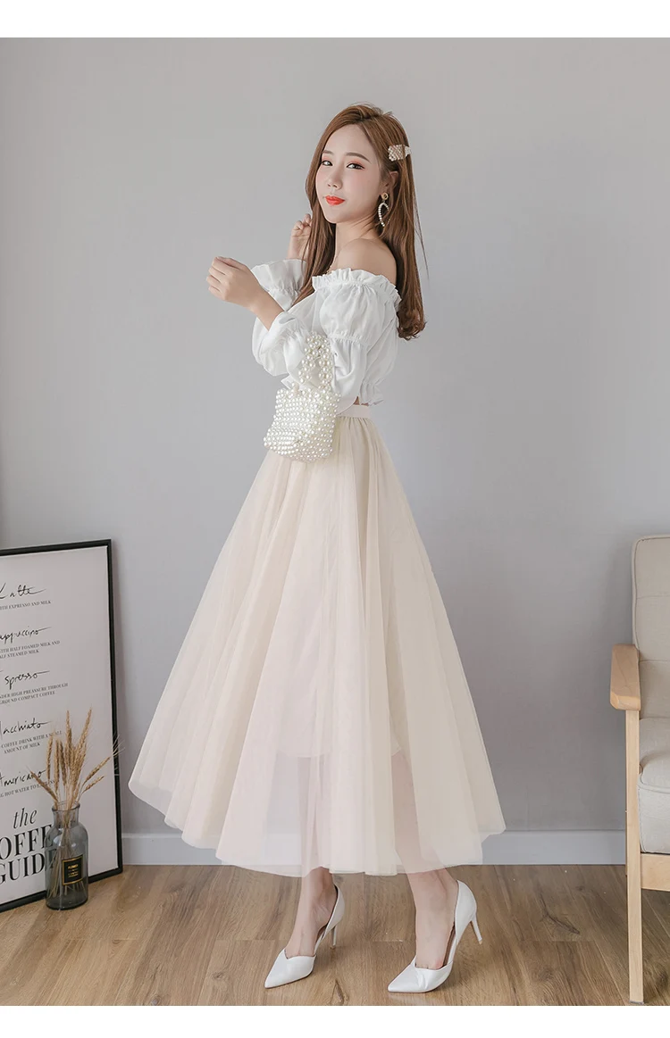 Yarn skirt half-length skirt female spring and autumn mid-length style 2020 new mesh pleated skirt super fairy forest autumn wrap skirt