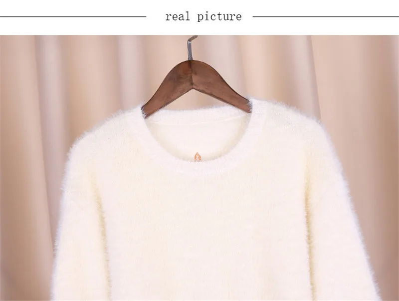 Супер Теплый норковый Кашемир мягкий мех о-образный вырез свитера и пуловеры для женщин Снежинка блестками Осень Зима Топы C-367